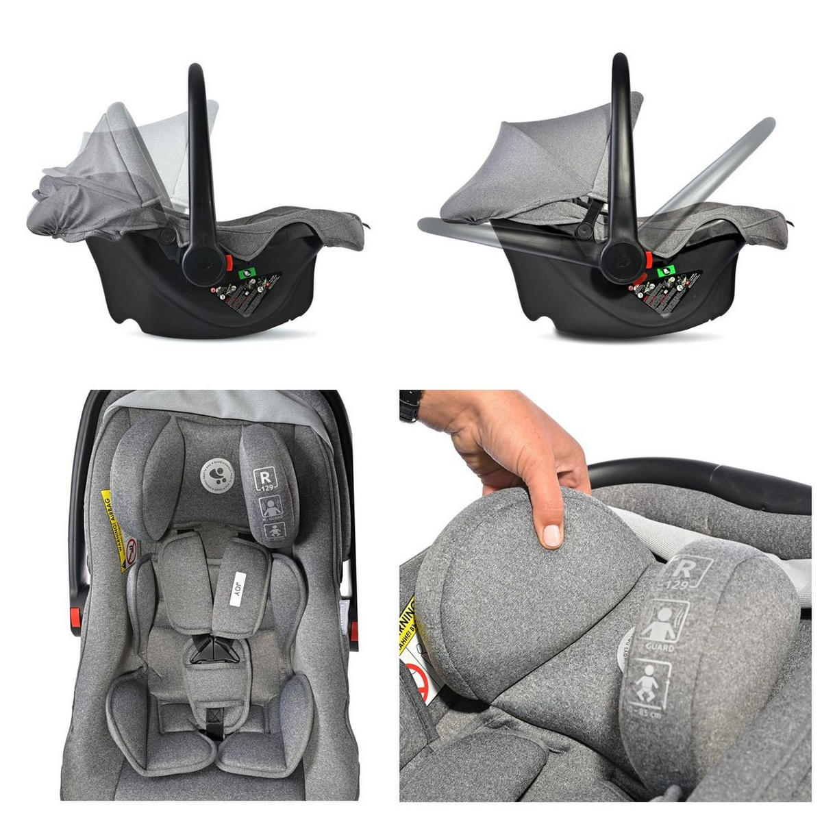 BABYSCHALE i-Size Joy grau (40 - 87 cm) verstellbar, Faltdach, Memory-Schaum - Grau, Kunststoff (41/54/66cm) - Lorelli
