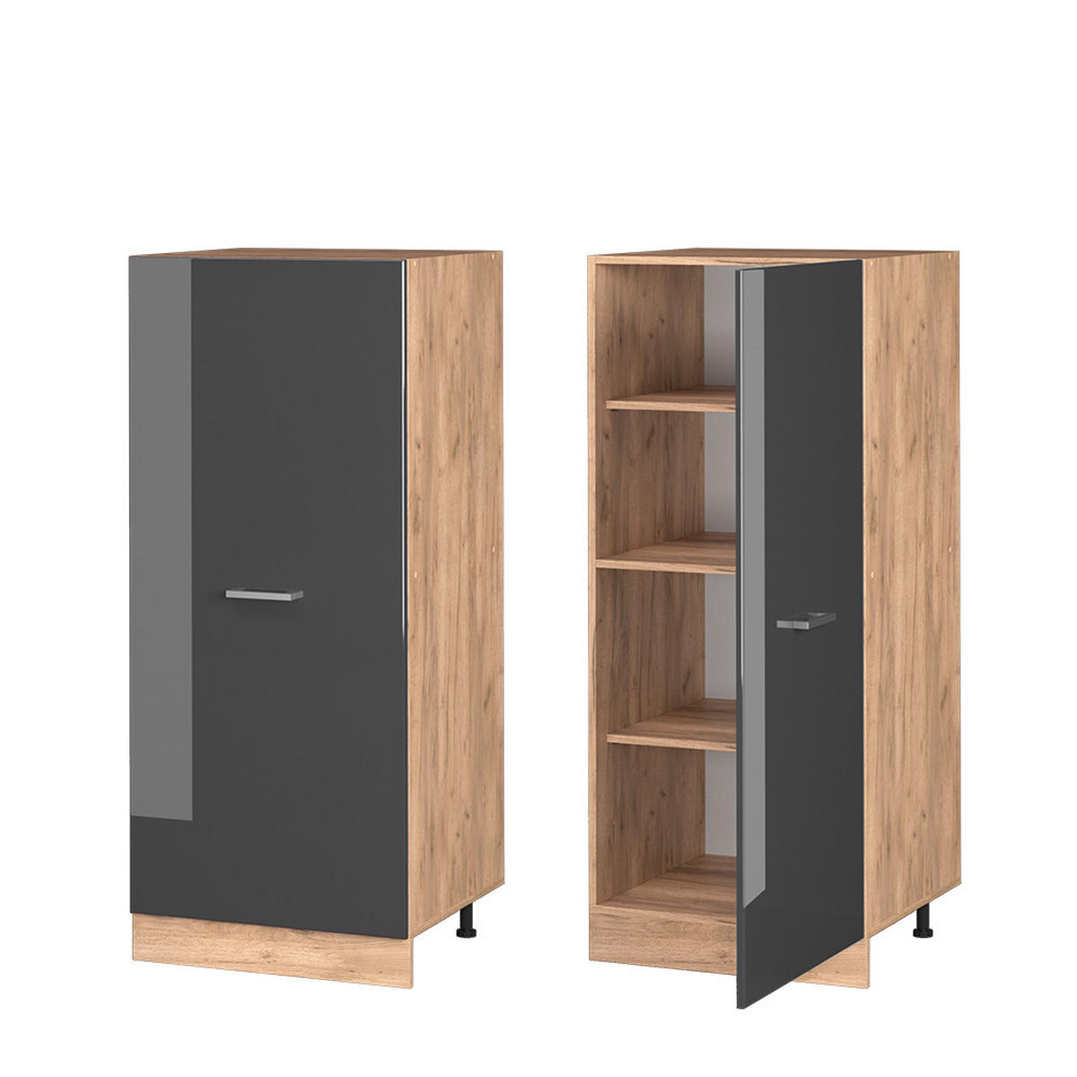 HOCHSCHRANK R-Line Anthrazit Hochglanz 60 cm - Honigeiche/Schwarz Hochglanz, Holzwerkstoff (60/143/57cm) - Vicco