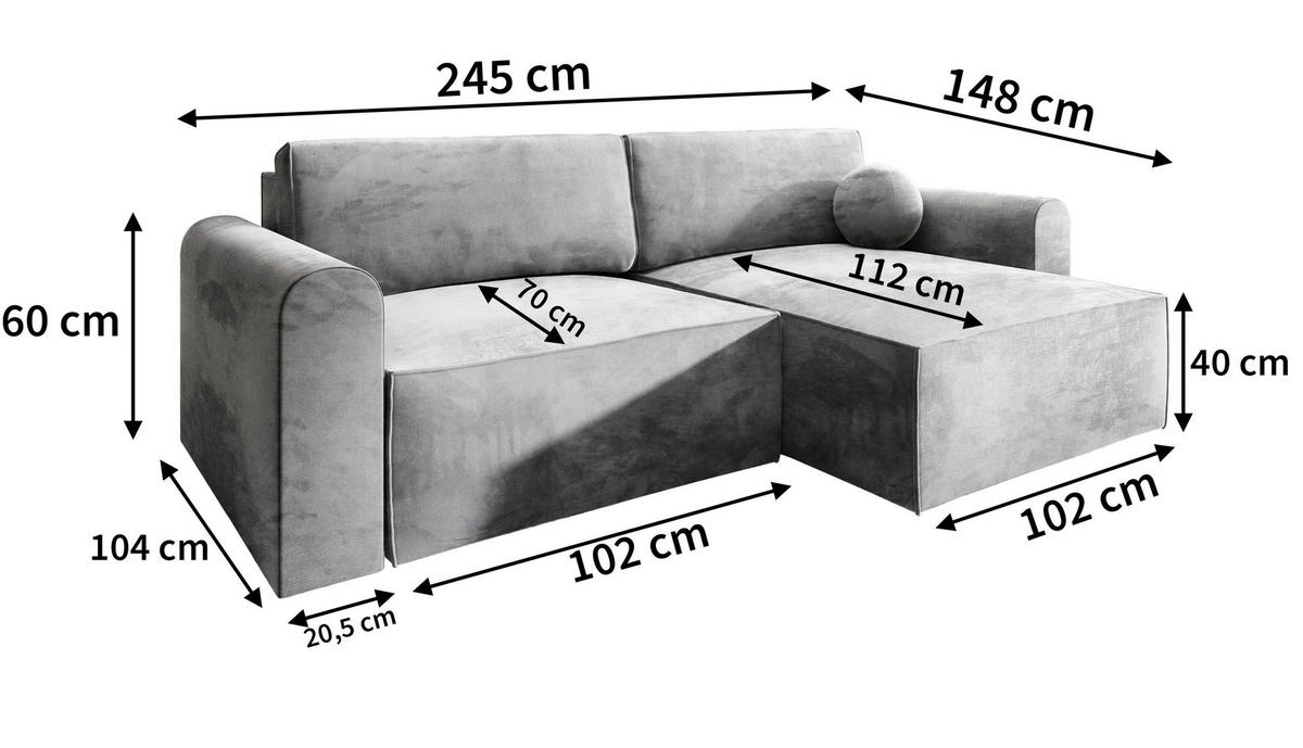 ECKSOFA FIANO M Creme Velours-Stoff mit Schlaffunktion - Creme, Holz (245/148cm) - MASSENO