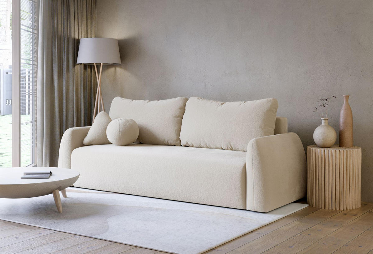 3-SITZER SOFA Nubelle Creme Chenille-Bezug - Creme/Schwarz, Kunststoff/Textil (244/85/93cm) - Selsey