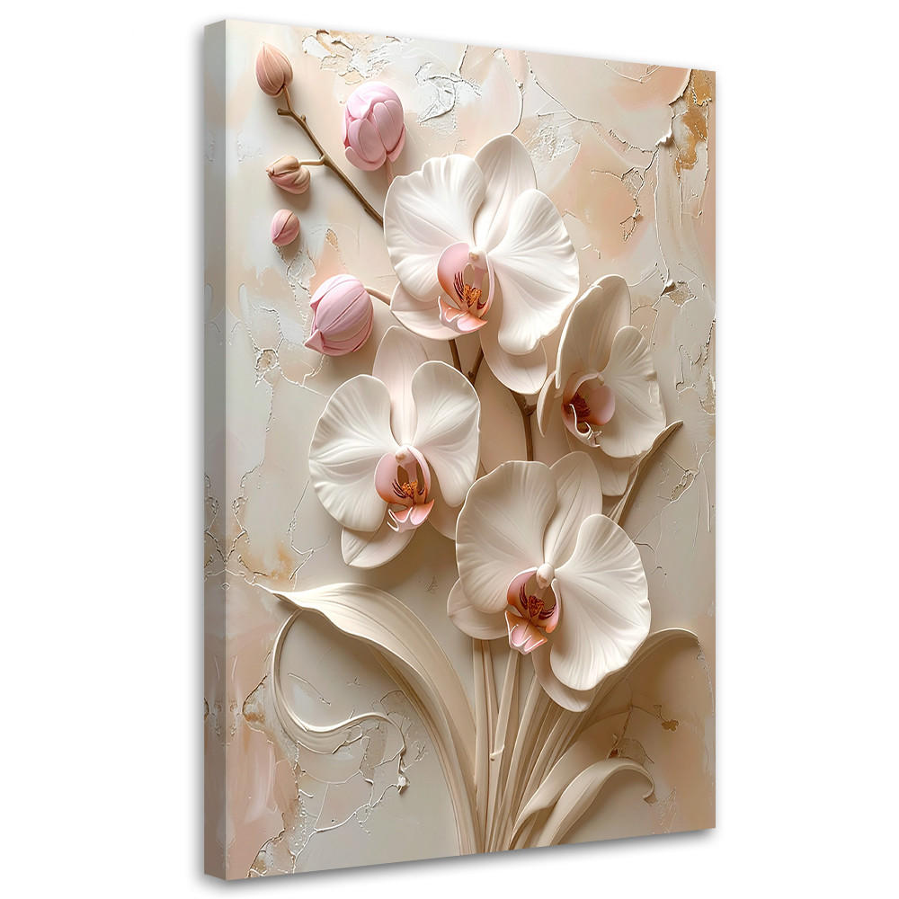 LEINWANDBILD, Zarte rosa Orchideen in einer dekorativen 3D-Komposition - Rosa, Textil (80/120cm) - Feeby