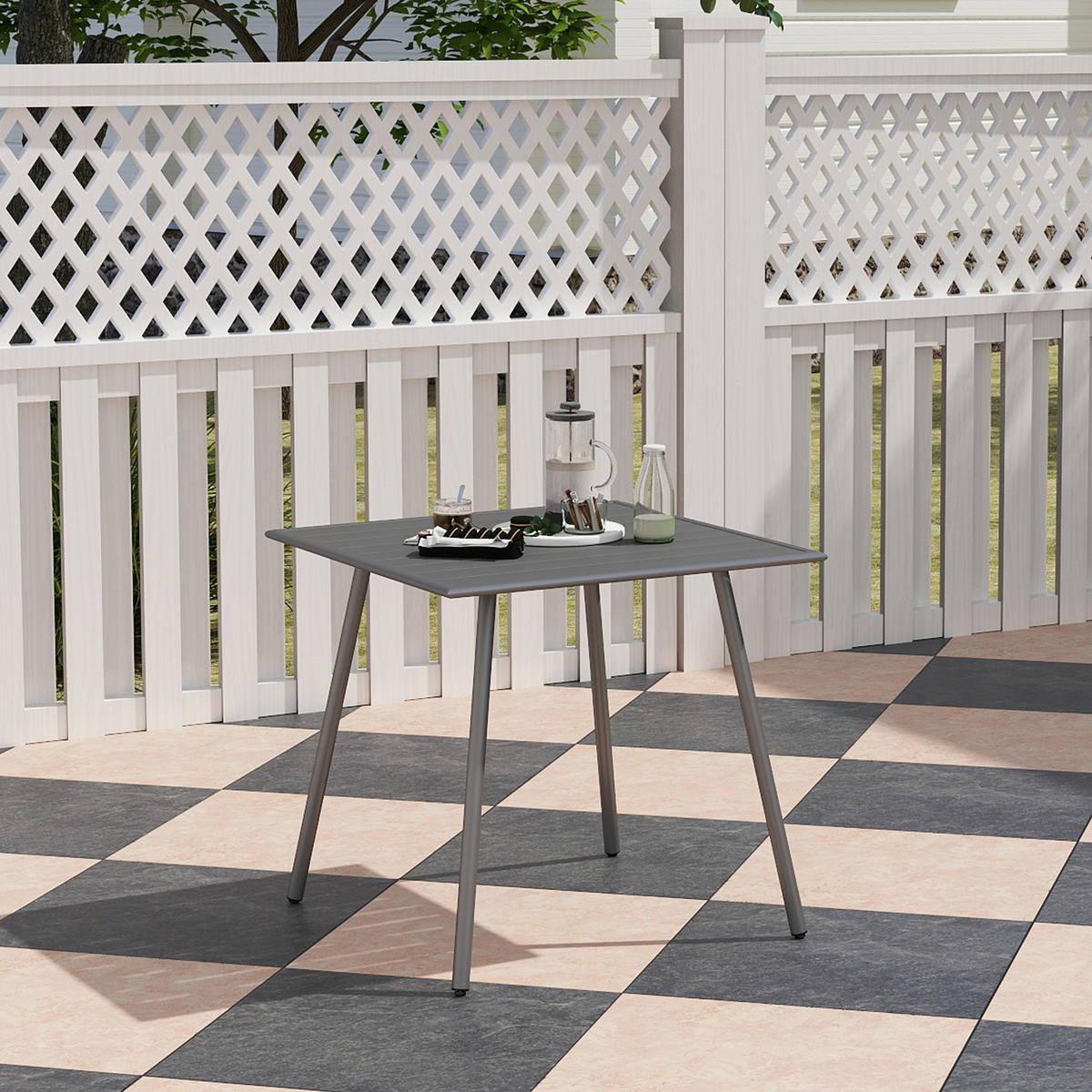 GARTENTISCH Stahl 80 x 80 x 74 cm - Grau, Metall (80/80/74cm) - Outsunny