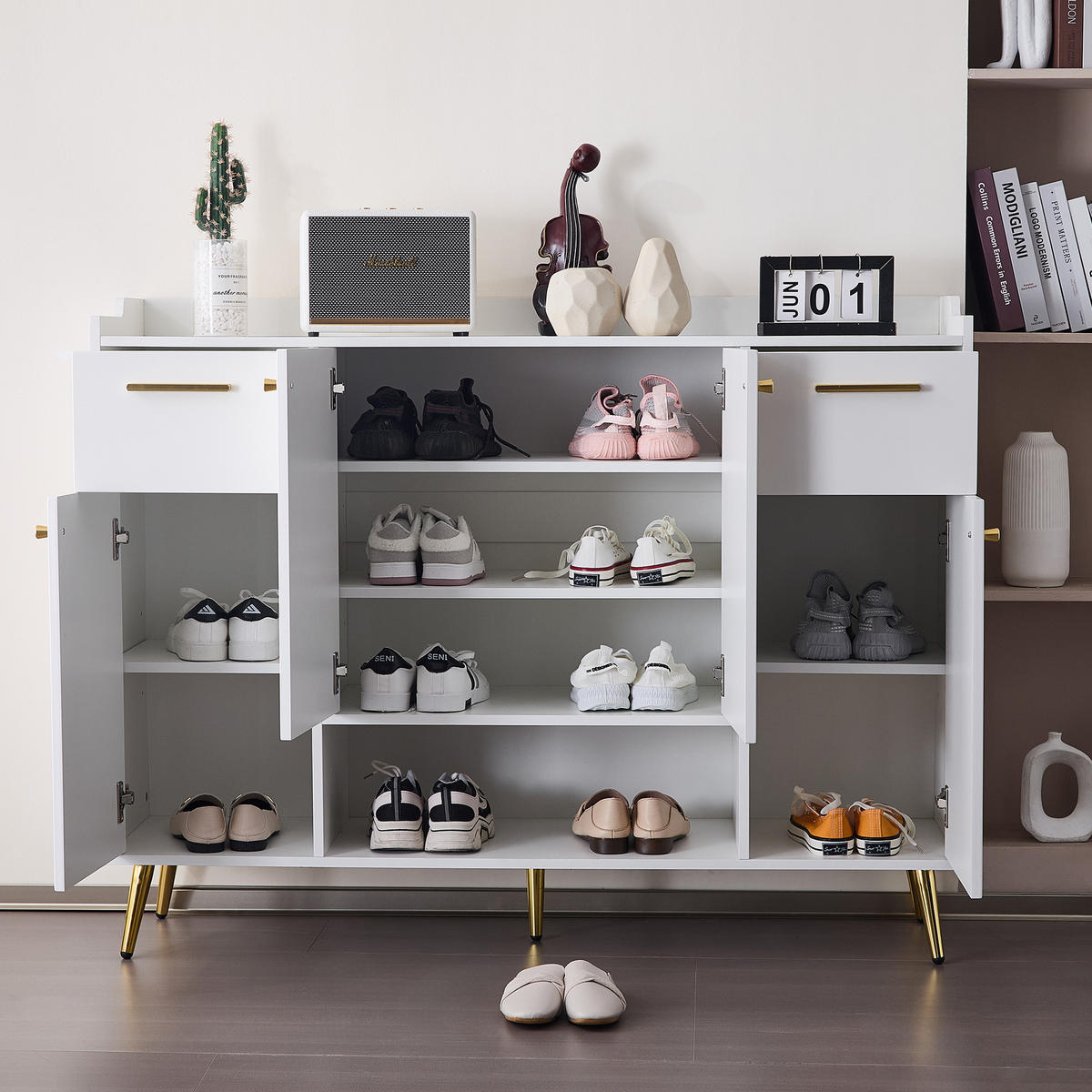 SCHUHSCHRANK 130/37/100 cm weiß aus Spanplatte mit 2 Schubladen - Weiß, Holzwerkstoff (130/100/37cm) - OKWISH