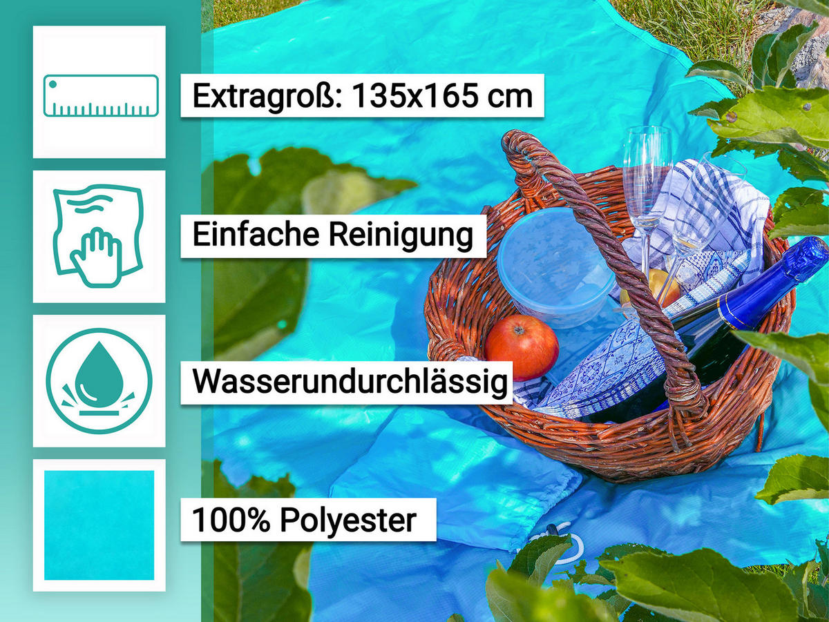 PICKNICKDECKE, 100% Polyester - Türkis, Textil (135/165cm) - Zollner