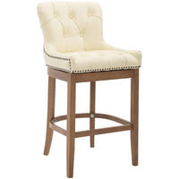 BARHOCKER Echtleder creme - Creme/Naturfarben, Leder/Holz (55/109/57cm) - CLP