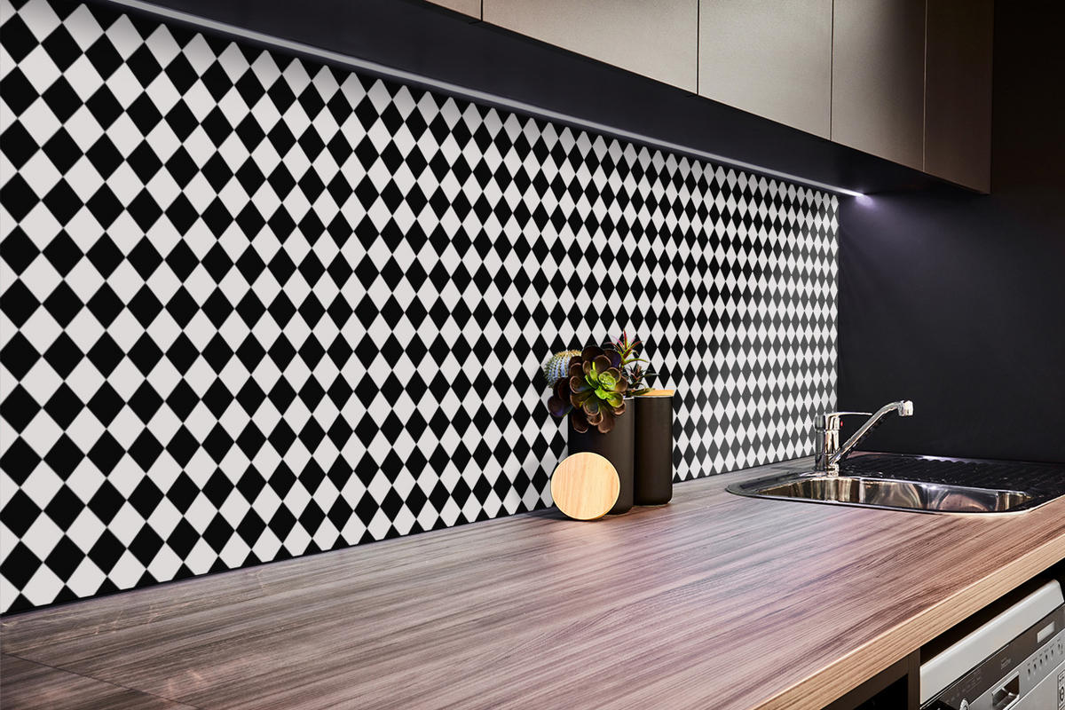 WANDPANEEL 100 x 50 cm Diagonales Schachbrett - Schwarz/Weiß, Textil (100/1.6/50cm) - TULUP