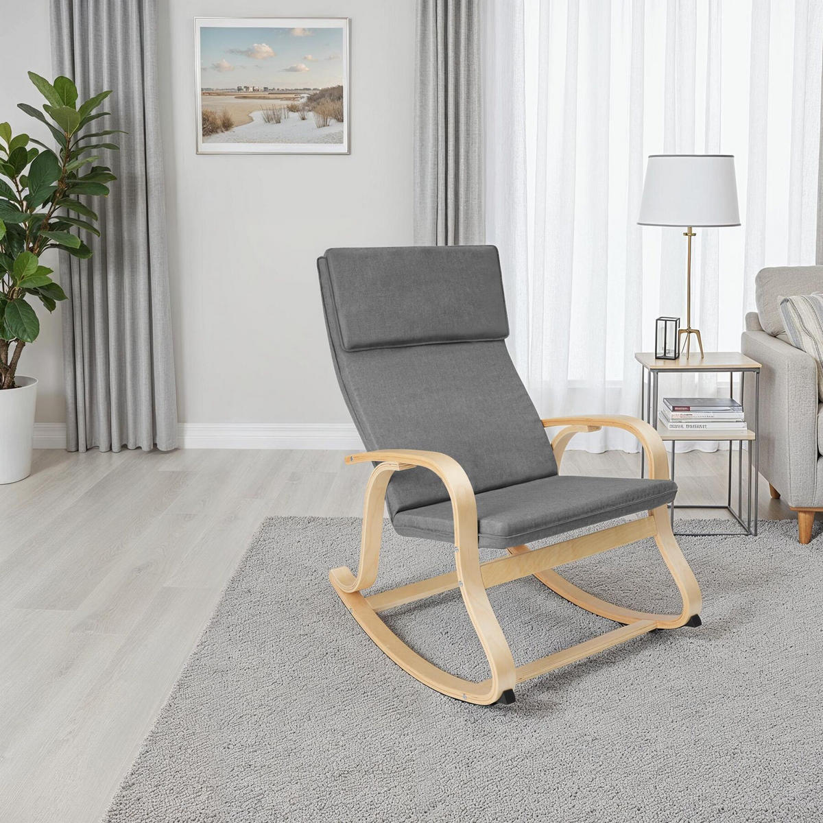 SCHAUKELSTUHL Roca,65 x 94 x 100 cm,hellgrau - Hellgrau, Holz (65/100/94cm) - tectake