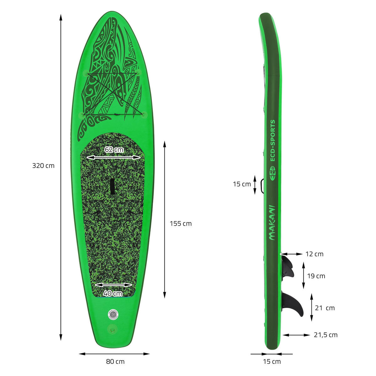 STAND UP PADDLE BOARD Makani Grün - Grün, Kunststoff (320/80/15cm) - ECD-Germany