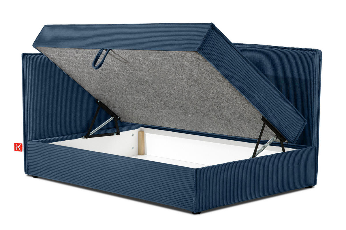 JUGENDBETT ROTI Einzelbett mit Bettkasten, 90x200cm, Bett mit Bonellmatratze, mit Rückenlehne - Schwarz/Dunkelblau, Holz/Holzwerkstoff (92/200cm) - KONSIMO®