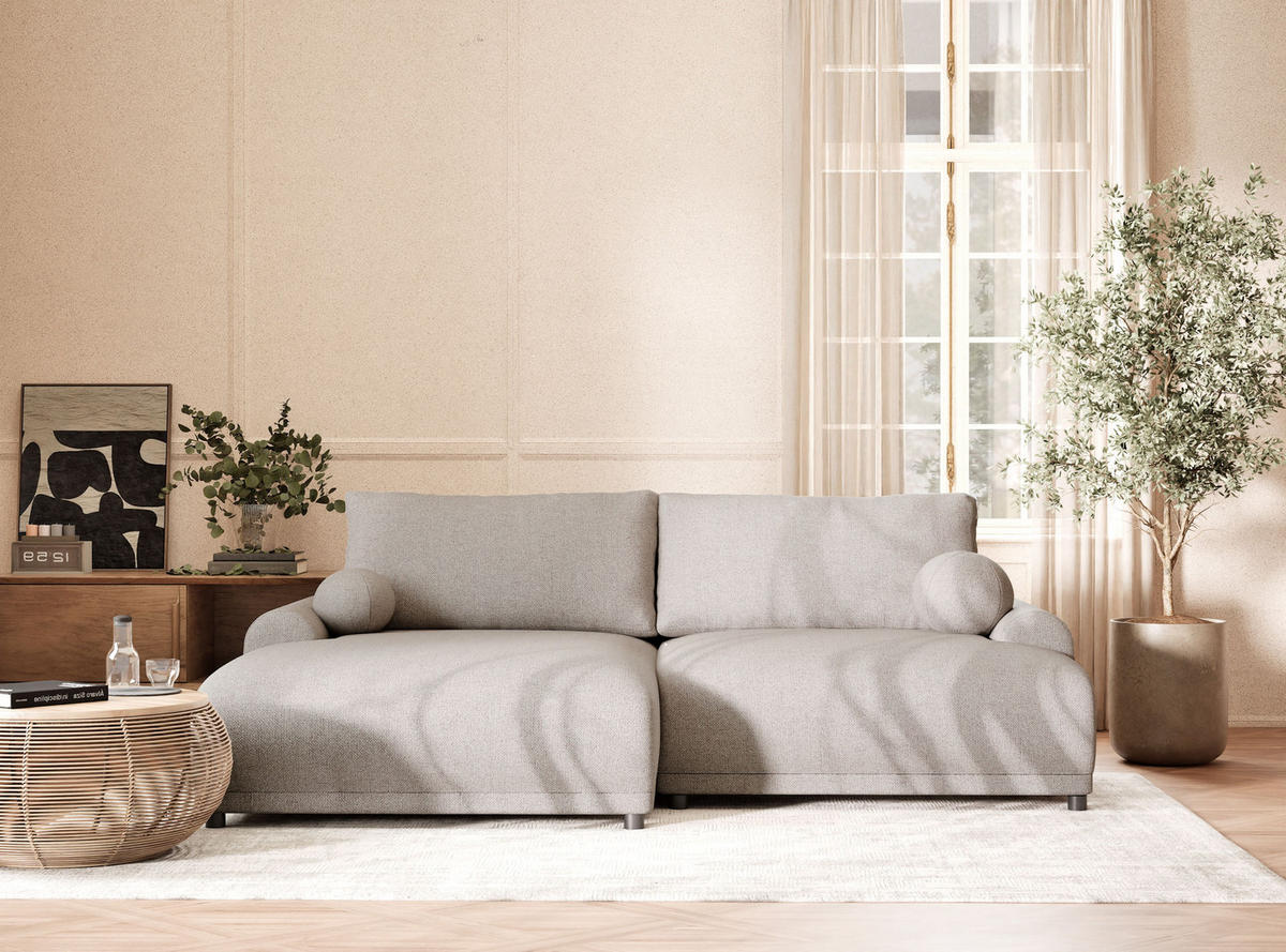 ECKSOFA MIT SCHLAFFUNKTION Tallin Beige Webstoff - Links Seite - Beige/Schwarz, Holz/Holzwerkstoff (145/240cm) - Maison de Reve