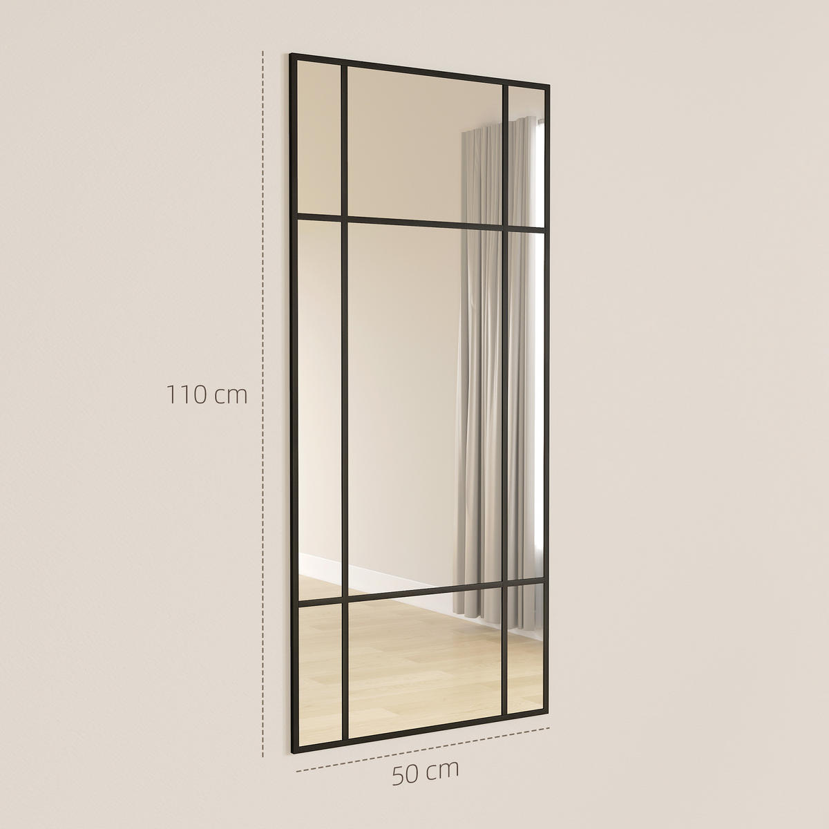 WANDSPIEGEL Glas Metall Schwarz - Schwarz, Glas (2/110/50cm) - HOMCOM