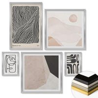 WANDBILDER 5er Set - 50x50 cm & 20x30 cm & 40x60 cm Silberner Rahmen - Abstrakte Muster mit Linien - Silberfarben, Kunststoff (40/60cm) - ArtPrintCave