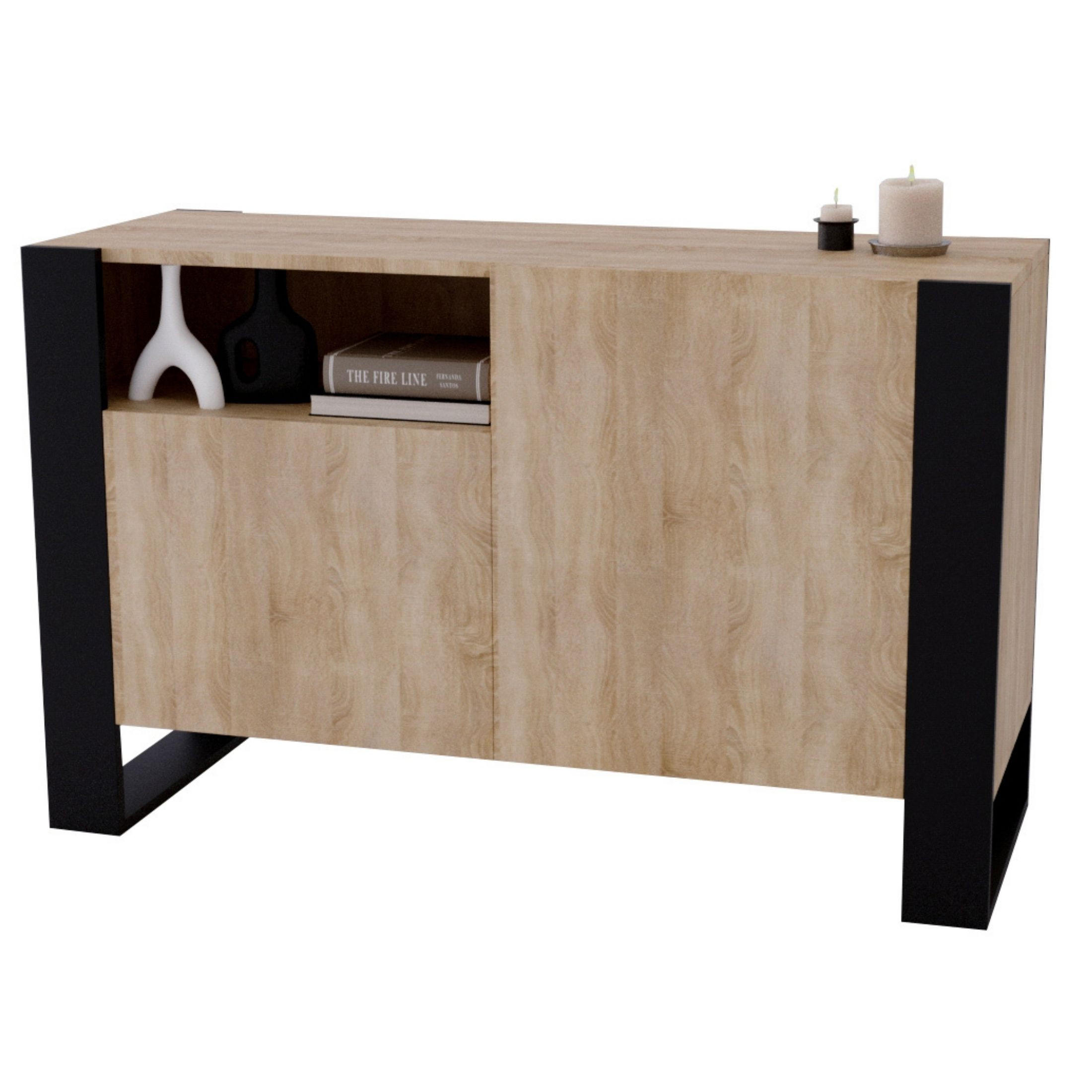 KOMMODE Karo 120/75/43.6 - Schwarz/Sonoma Eiche, Holzwerkstoff (120/75/43.6cm) - RAUMHIRSCH FURNITURE