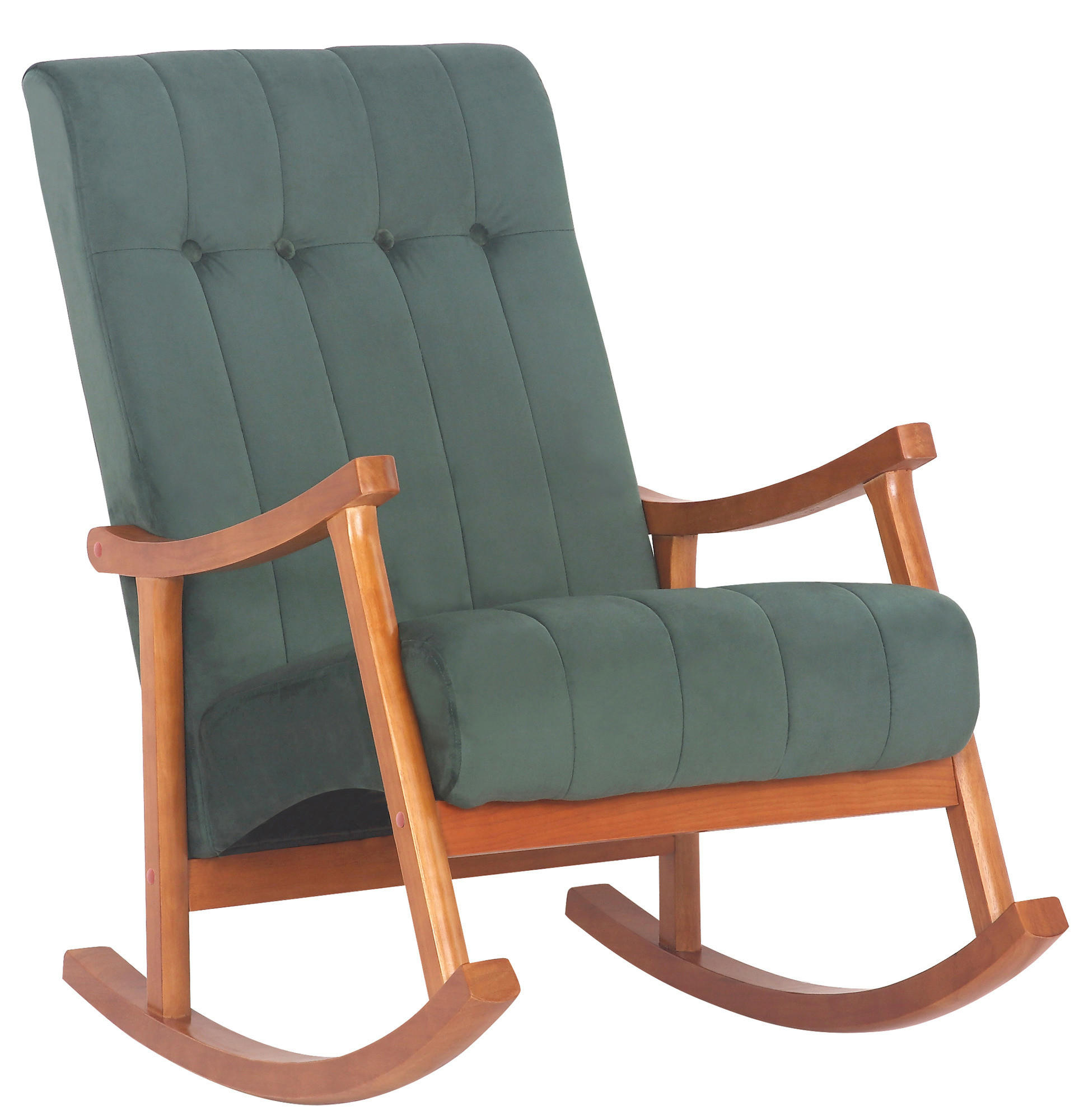 SCHAUKELSTUHL Sarti Samt, Gestell Kautschukholz Walnuss Walnuss/Grün - Walnussfarben/Grün, Holz/Textil (62/98/92cm) - TPFLiving