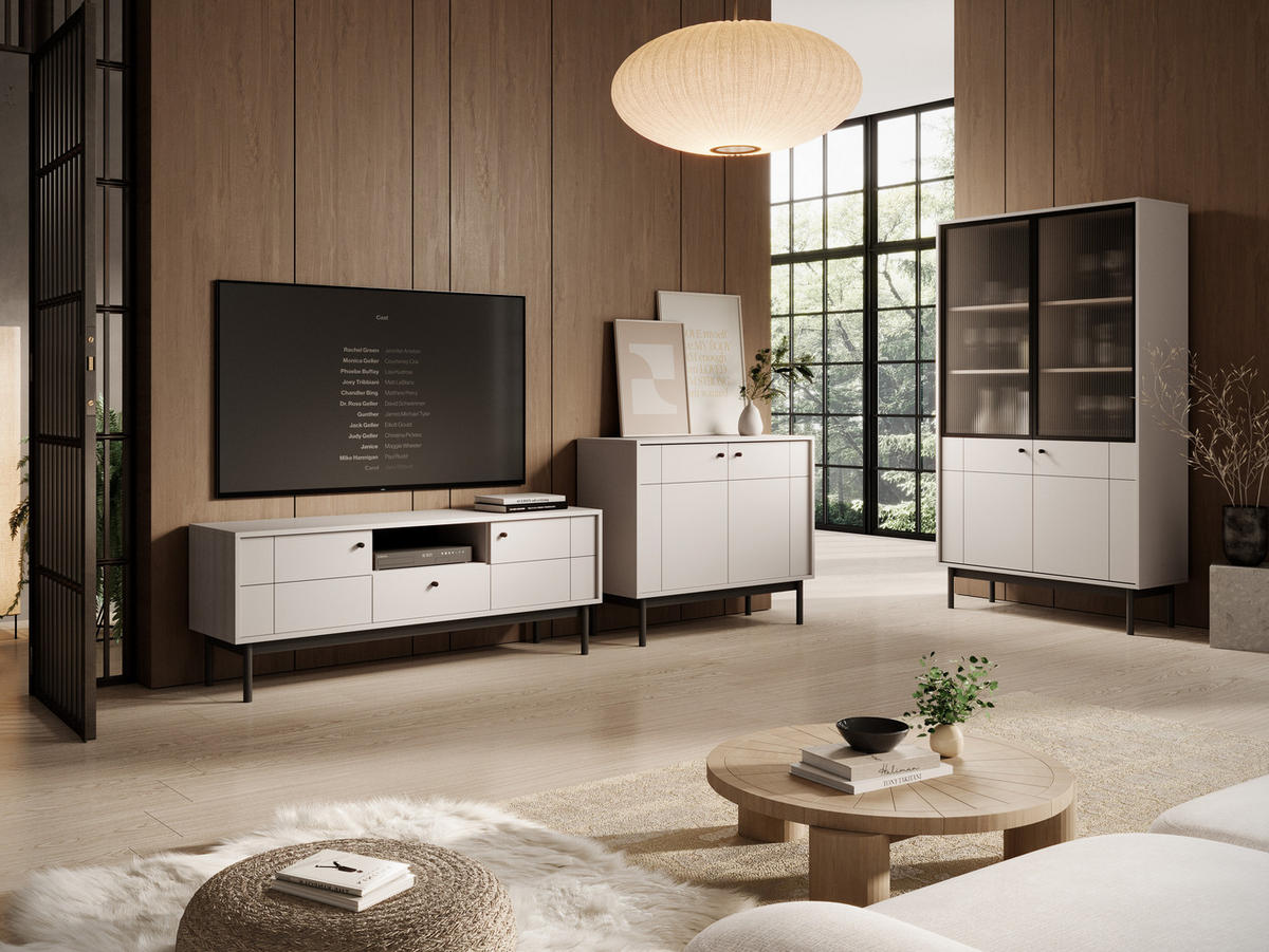SIDEBOARD Cypressa 3T Beige 154/83/39 cm – mit Beinen auf Gestell - Beige/Schwarz, Holzwerkstoff (154/83/39cm) - AX Living