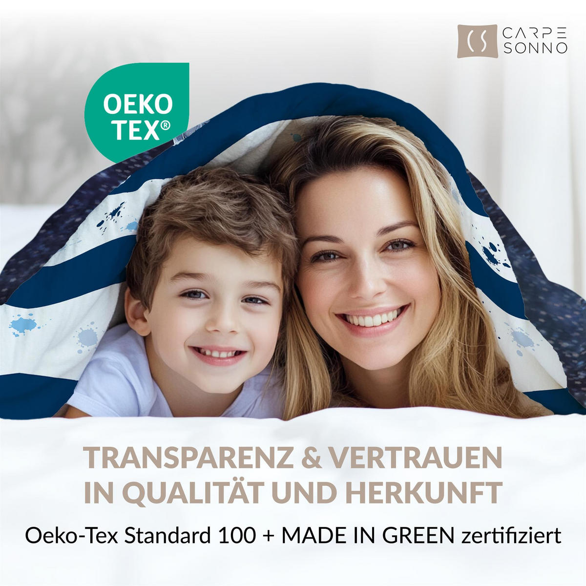 KINDERBETTWÄSCHE 135x200 cm Astronaut Weltall aus 100% Baumwolle - Leuchtet um Dunkeln - Blau, Textil (135/200cm) - Carpe Sonno