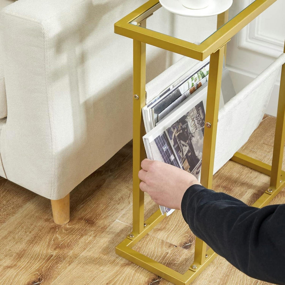 BEISTELLTISCH mit Zeitschriftenhalter Gold 40 x 18 x 55 cm - Goldfarben, Metall (40/18/55cm)