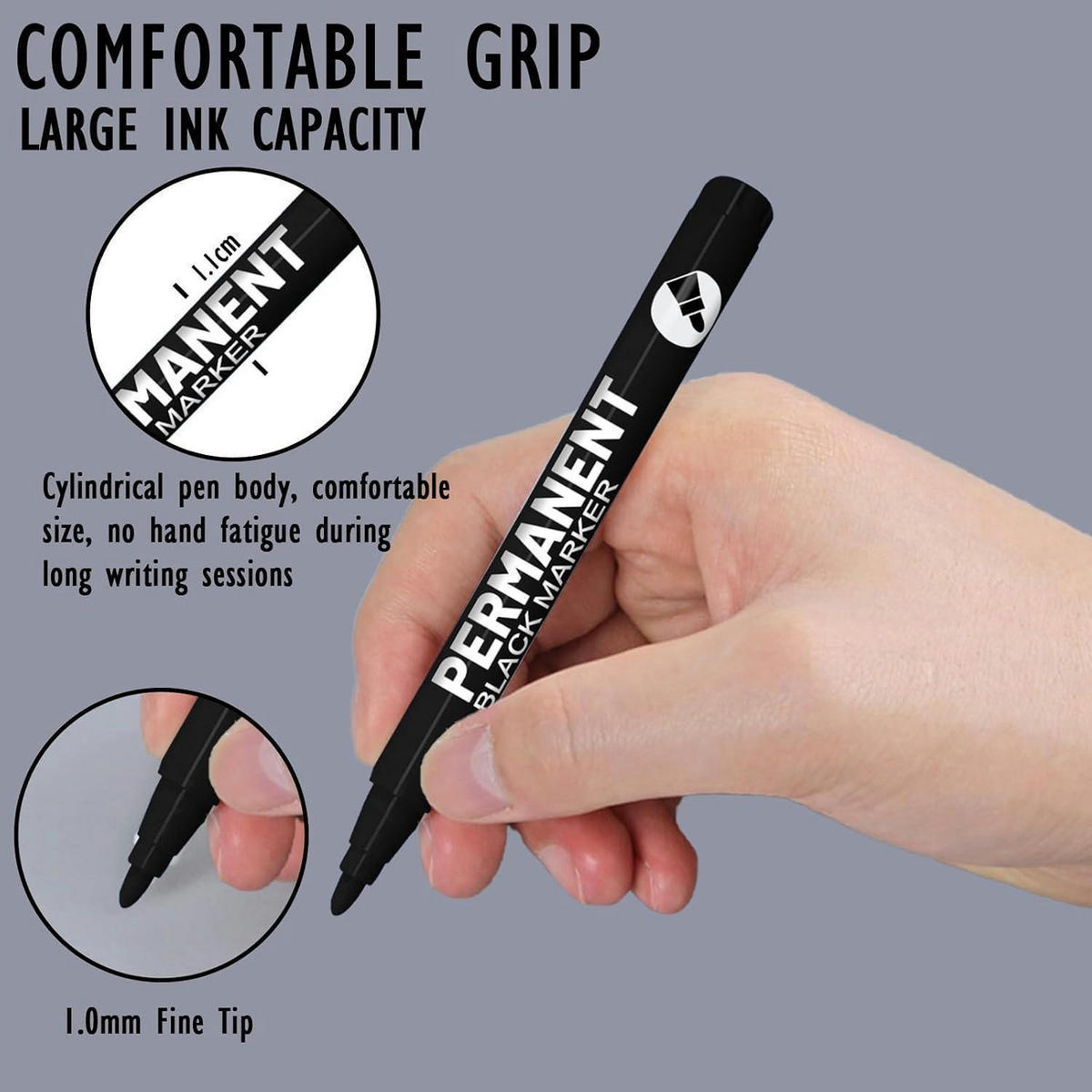 ACRYLSTIFTE 15-teiliges Set Schwarz 1mm Rundspitze - Schwarz, Kunststoff (1.1/1.1/14.1cm)