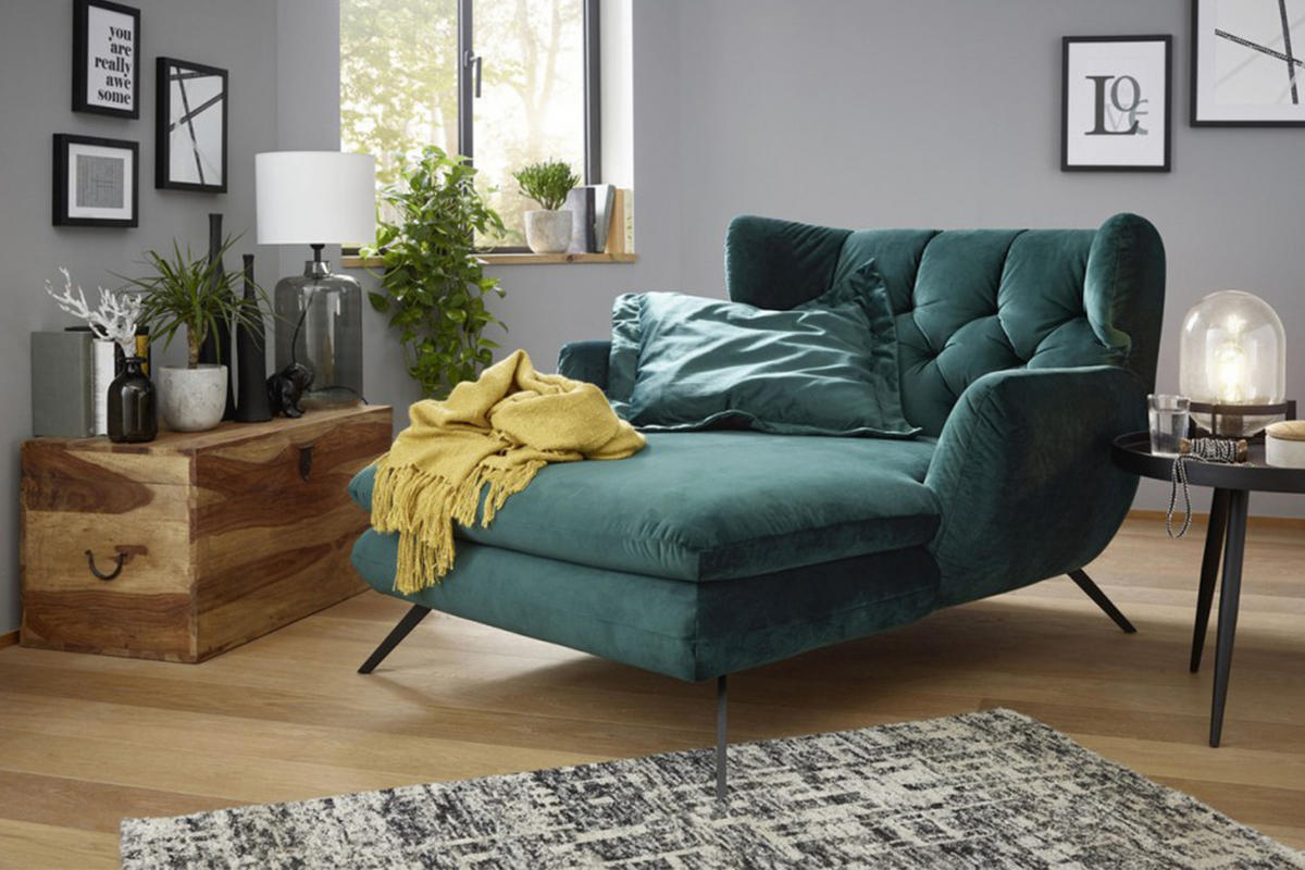 LONGSEAT CHAMRE Smaragdgrün Webstoff - Smaragdgrün/Schwarz, Textil (130/95/160cm) - KAWOLA