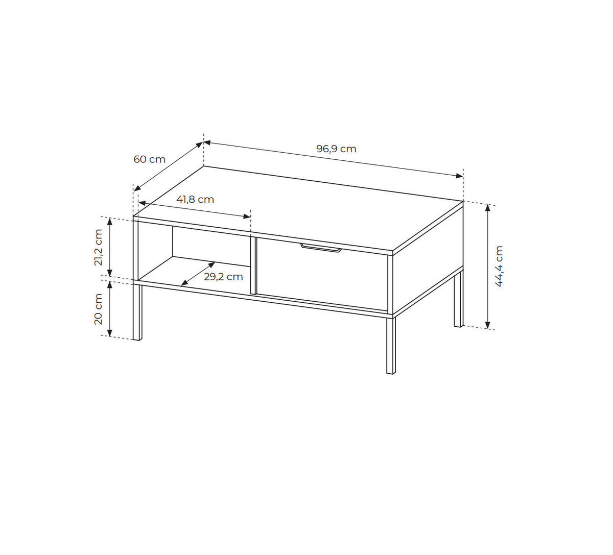 COUCHTISCH Valdi H 97 cm Anthrazit / Gold - mit 2 Schubladen i offener Nische - Anthrazit/Gelb, Holz/Holzwerkstoff (60/97/44cm) - Ravio