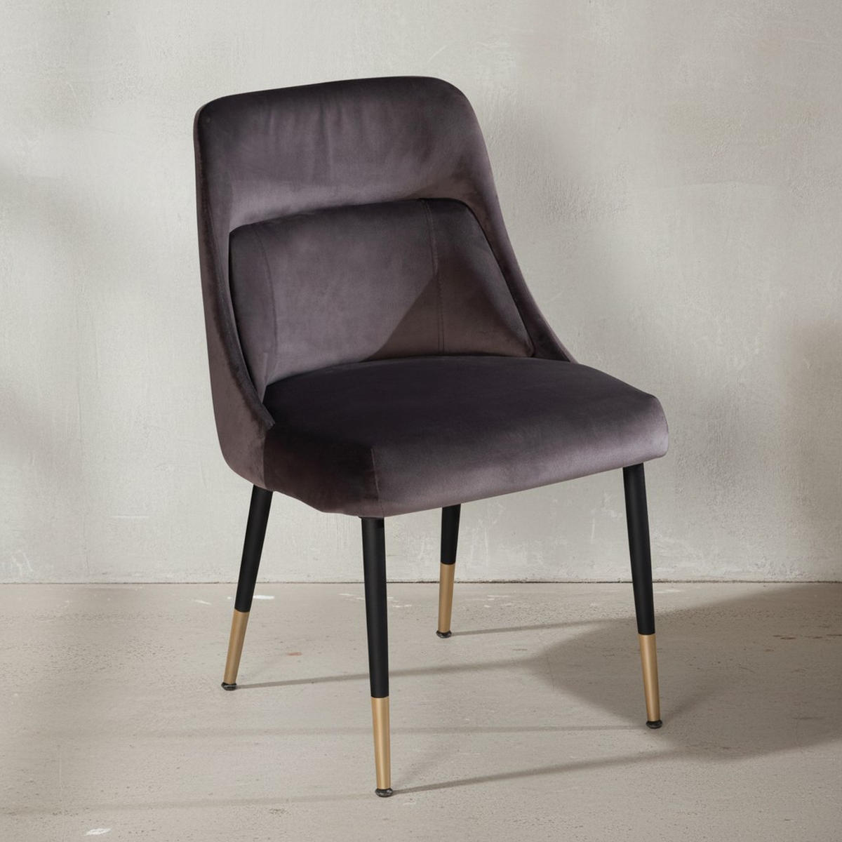 ESSZIMMERSTUHL Samtbezug mit integriertem Rückenkissen und Metallgestell Schalenform Modern gepolstert, Grau 49x56x85 cm - Schwarz/Grau, Textil/Metall (49/85/56cm) - KADIMA DESIGN