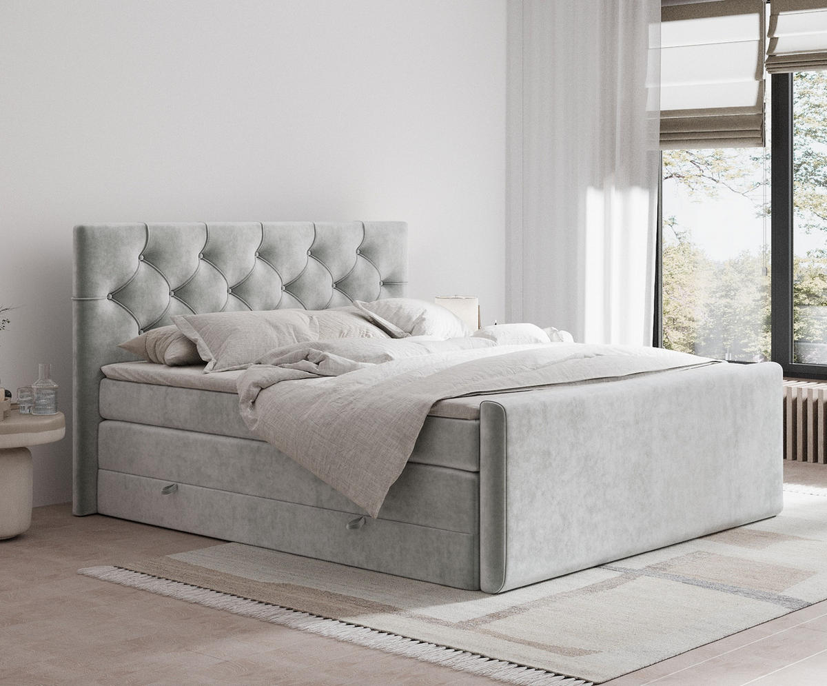 BOXSPRINGBETT Hugo Hellgrau 200/200 cm - Hellgrau/Schwarz, Holz/Holzwerkstoff (200/200cm) - Maison de Reve