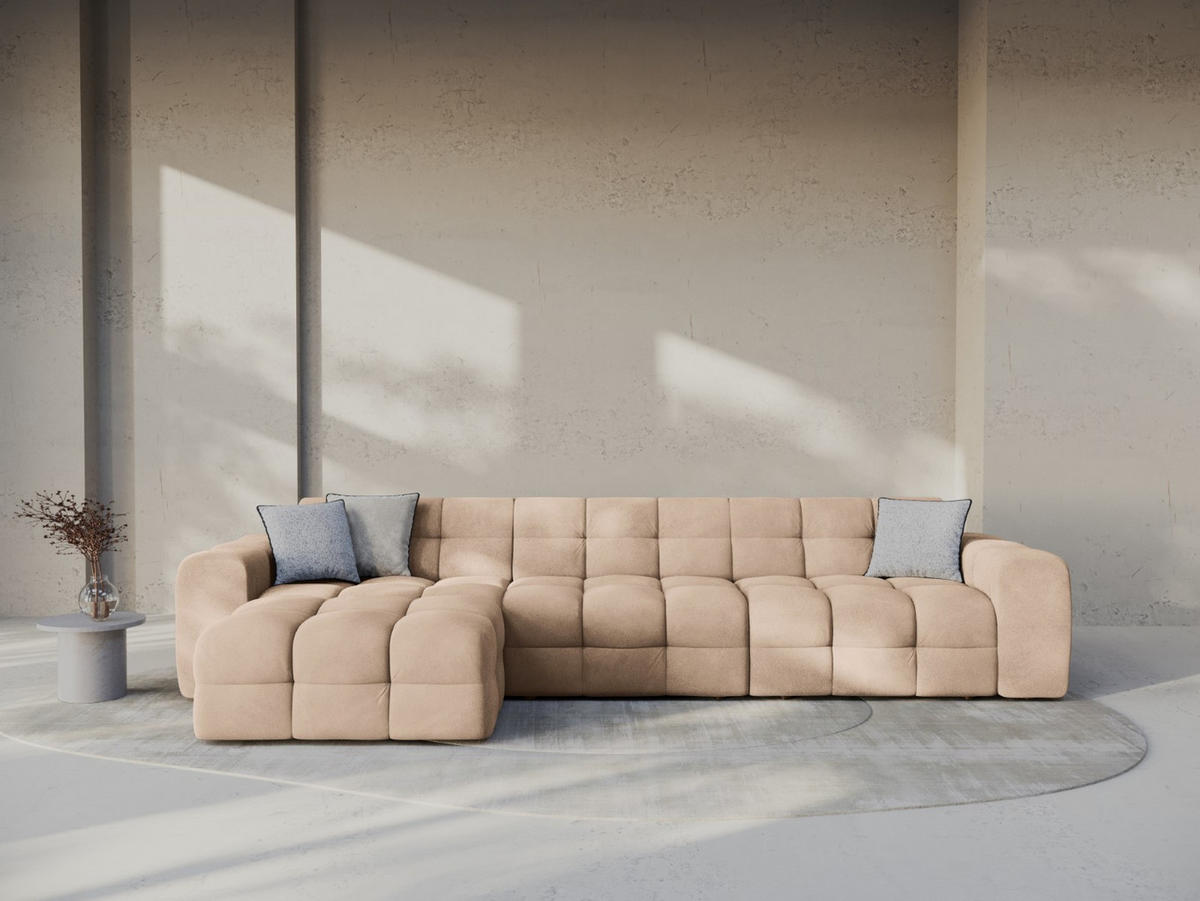 ECKSOFA links Kendal aus Samt mandelbeige 5 Sitzplätze - Beige, Textil (173/357cm) - Micadoni