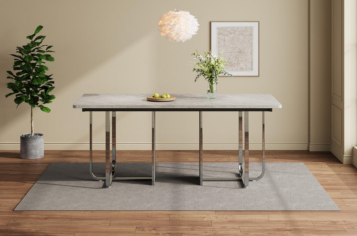 ESSTISCH 180/75/80 cm Grau aus MDF und Metall mit Metallbeinen - Grau, Holzwerkstoff (180/80/75cm) - OKMYHOME