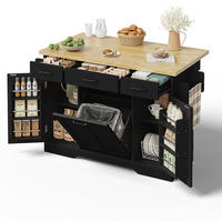 SERVIERWAGEN in Schwarz Kücheninsel mit klappbarer Arbeitsplatte und Rollen für Küchen, B120/T45 (70)/H87cm - Schwarz, Holzwerkstoff (120/87/70cm) - STILVORA