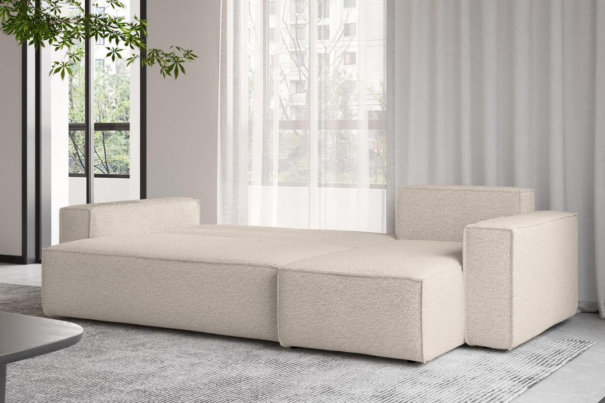 ECKSOFA Mit Schlaffunktion Und Bettkasten L-Form BEST Stoff Abriamo Beige Rechts - Beige, Holz/Textil (244/142cm) - Kaiser Möbel