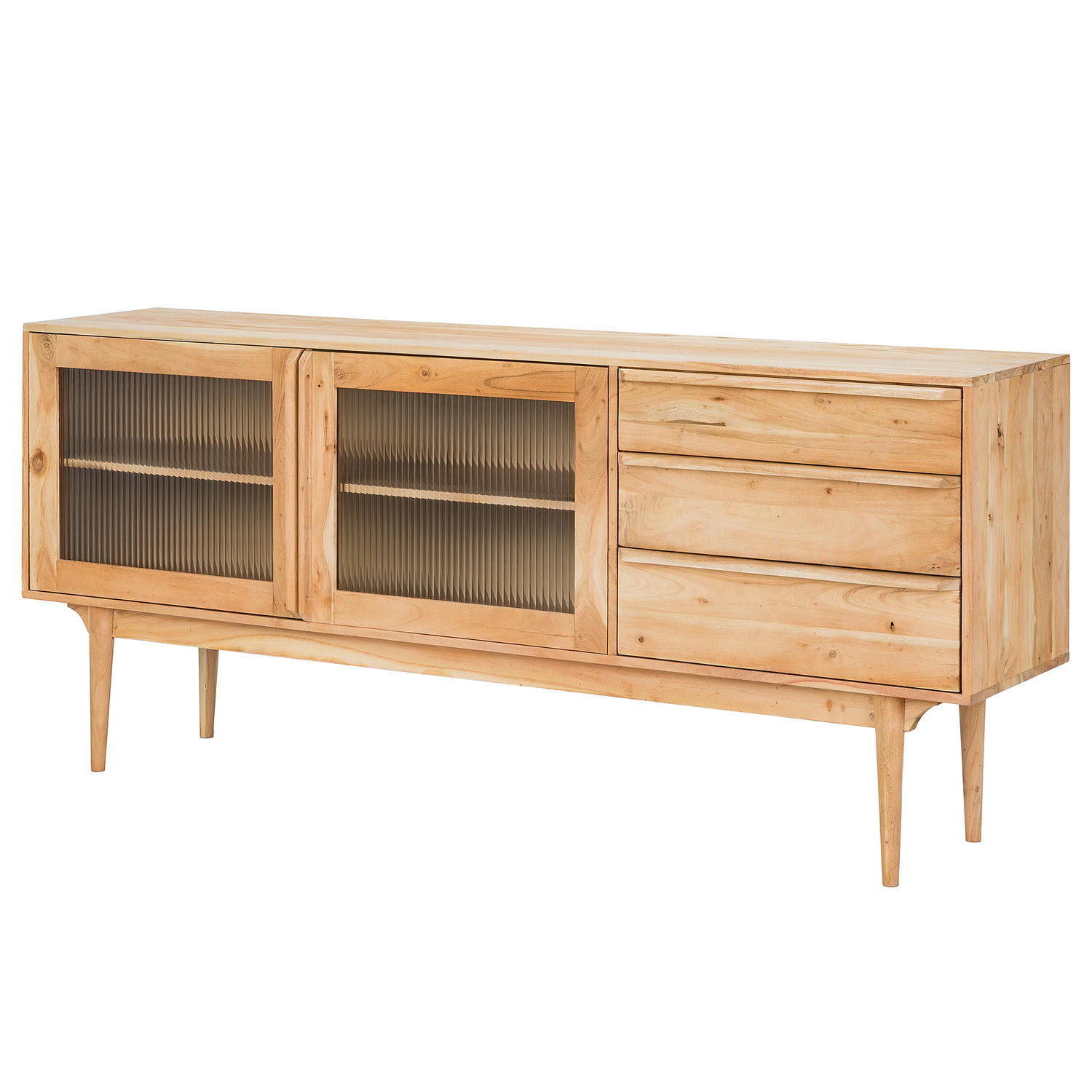 MASSIVES SIDEBOARD mit 3 Schubladen - Akazie massiv - Akaziefarben, Glas/Holz (180/80/40cm) - home24