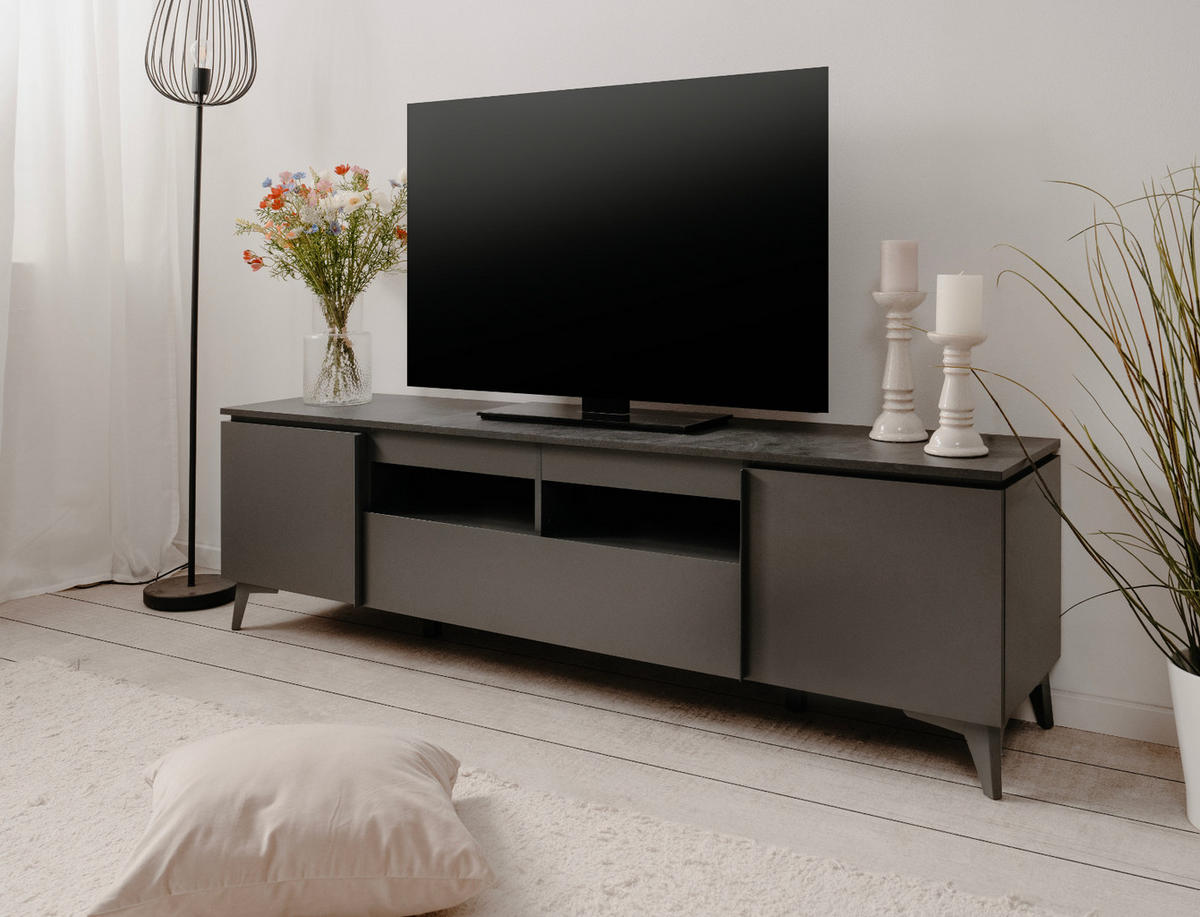 EXX!!! TV-LOWBOARD grau, Schiefer 177 cm, TV unterteil mit 6 Fächern - Grau, Holzwerkstoff/Kunststoff (177/51.5/40cm) - Furn.Design