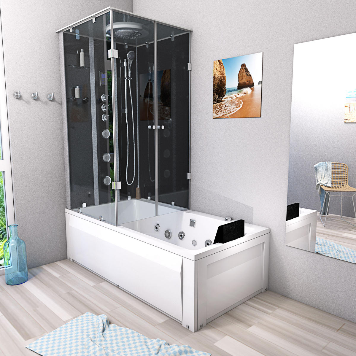 WHIRLPOOL Dusche Kombination K05-R33-WP-EC 90x180 cm - Schwarz, Glas/Kunststoff (180/225/90cm) - AcquaVapore by Sandra Jentho