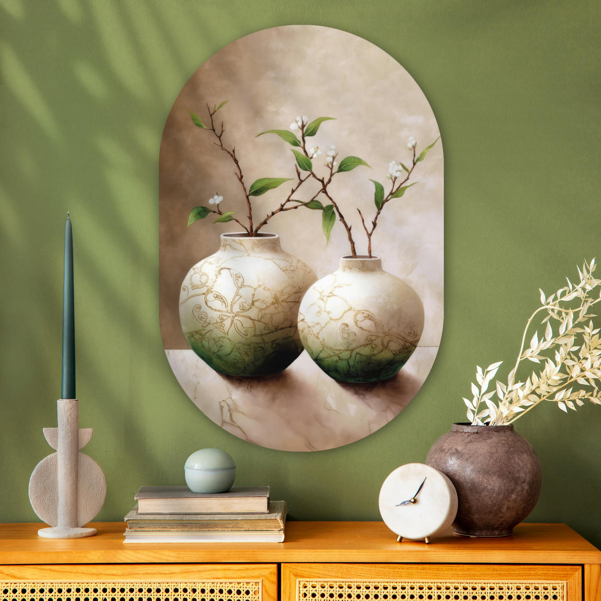 WANDBILD Blumen - Vase - Weiß - Botanisch - Beige 60x90 cm - Ecru, Kunststoff (60/90cm) - MuchoWow