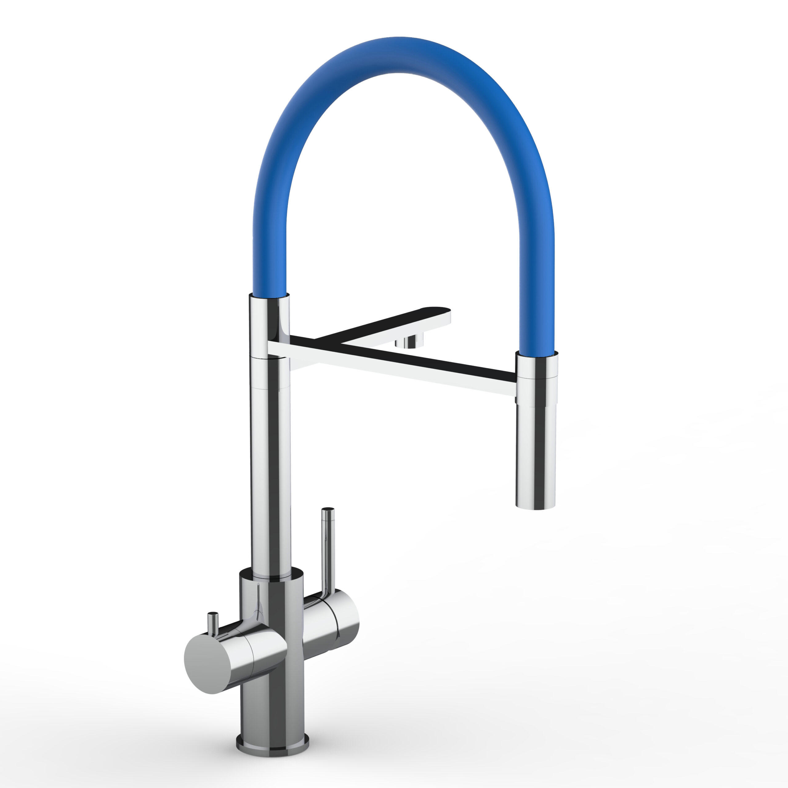 5-WEGE-KÜCHENARMATUR, Edelstahl Massiv aus Chirurgenstahl, Hochglanz und Blau, 2-Strahl-Brause - Blau, Metall (24/52.5/24cm) - VIZIO