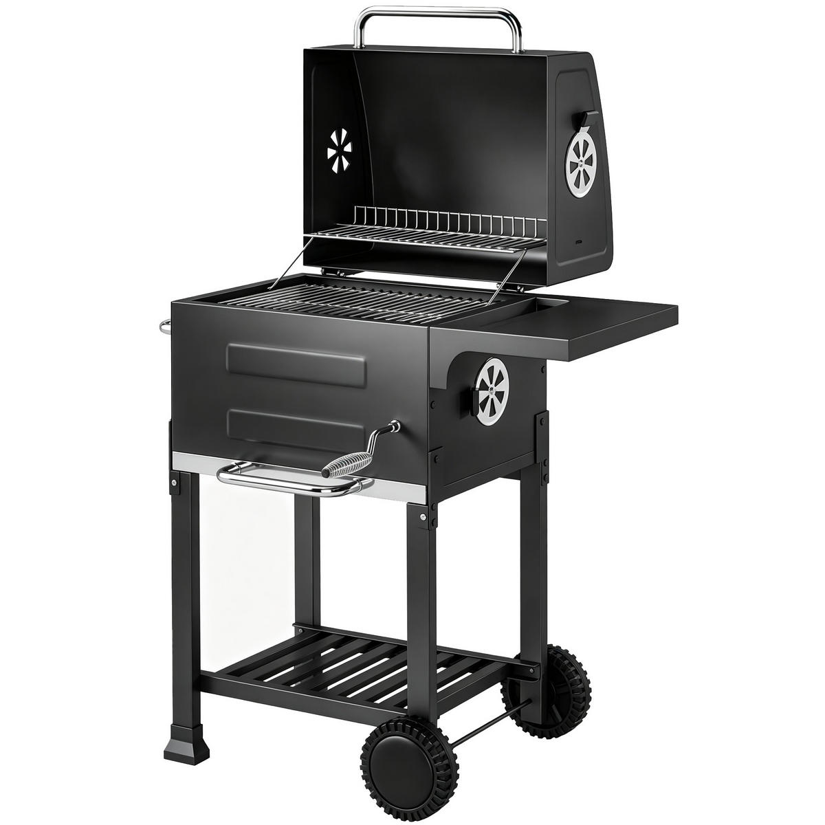 HOLZKOHLEGRILL DE-10244 kompakt mit Deckel und Thermometer Schwarz - Schwarz, Metall (59/94/75cm) - ComfortXL