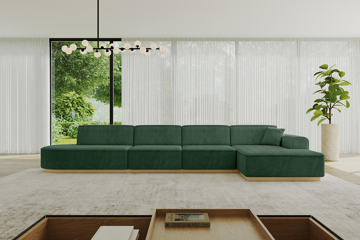 ECKSOFA Ottomane Rechts IREA-L3-v2 - 403x165x81 cm Grün - Grün, Holzwerkstoff/Textil (403/165cm) - ALTDECOR