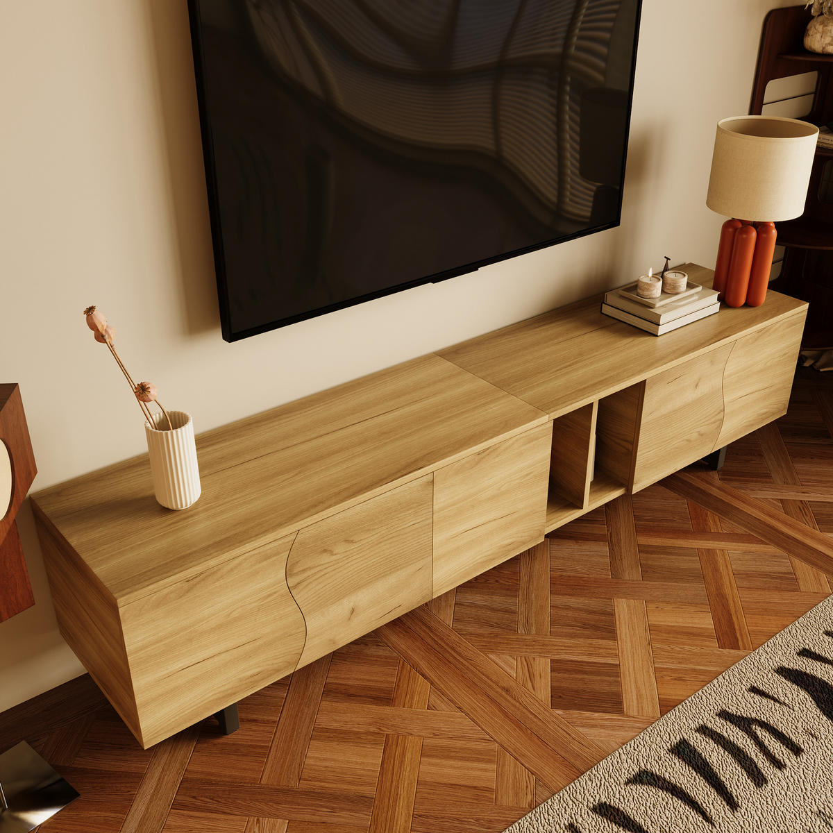 TV-SCHRANK 191cm 5 Türen modern Stauraum TV-Ständer - Naturfarben, Holzwerkstoff (38/46.5/191cm) - FLIEKS