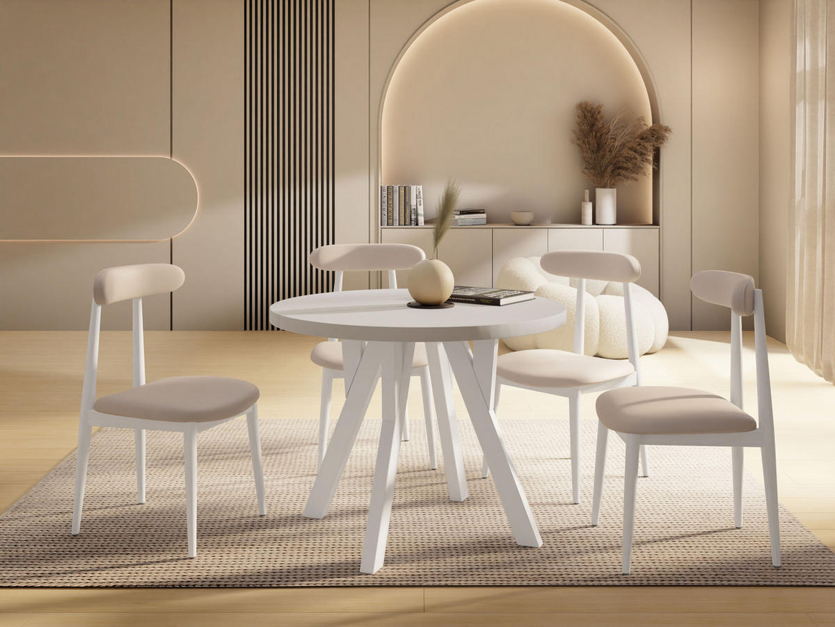 ESSTISCH Vero Weiß rund ausziehbar verlängerbar, Kaschmir 100-300/100/77 cm - Kaschmir/Weiß, Holz/Holzwerkstoff (100/100/77cm) - WFL GROUP