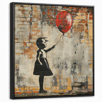 LEINWAND Bilder mit Rahmen - Graffiti - Banksy - Mädchen - Straßenkunst - 50x50 - Sandfarben, Textil (50/50cm) - MuchoWow