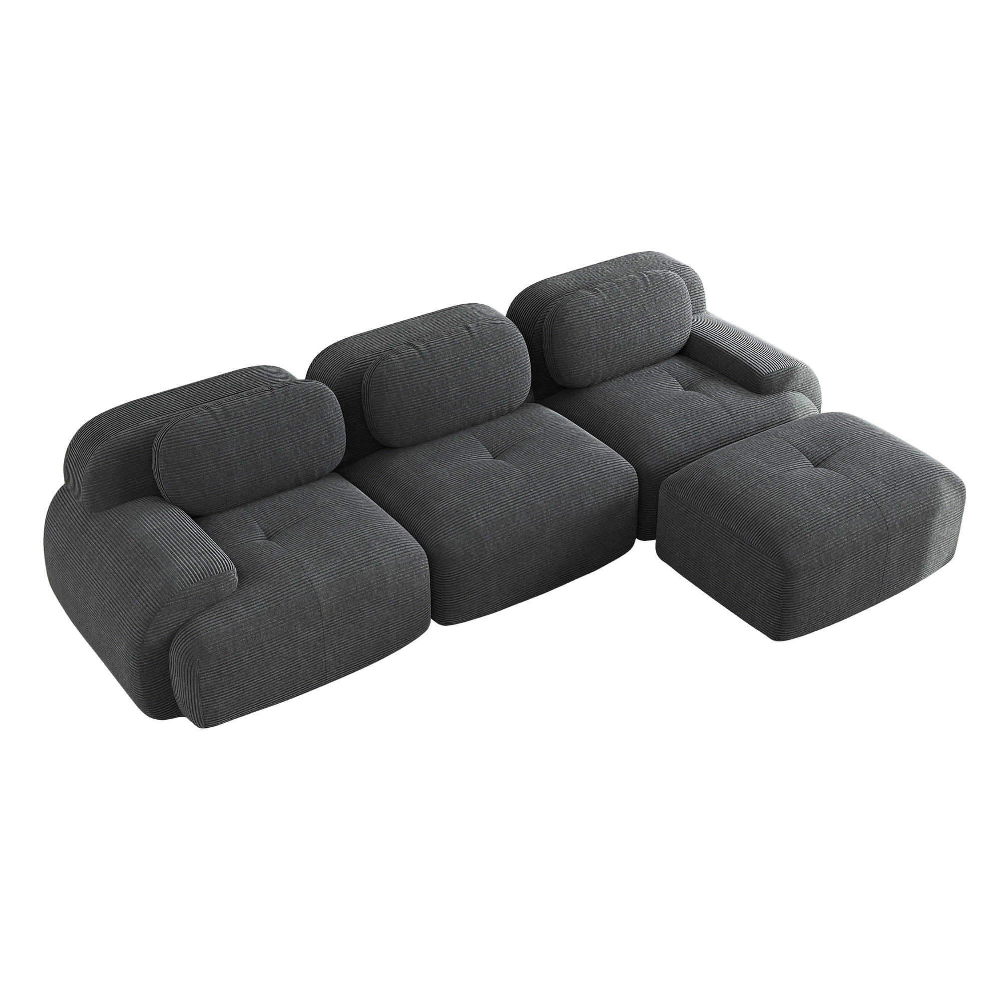 ECKSOFA 298x178x75 cm aus Cordstoff rahmenlos modular mit 1 Ottoman, grau - Grau, Textil (178/298cm) - Luhomfu