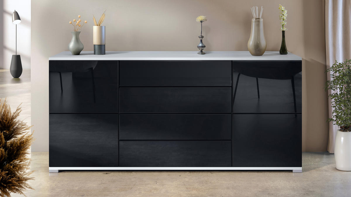 SIDEBOARD Rova Schwarz Hochglanz - Schwarz Hochglanz, Holzwerkstoff (166.5/75.5/35cm) - Vladon