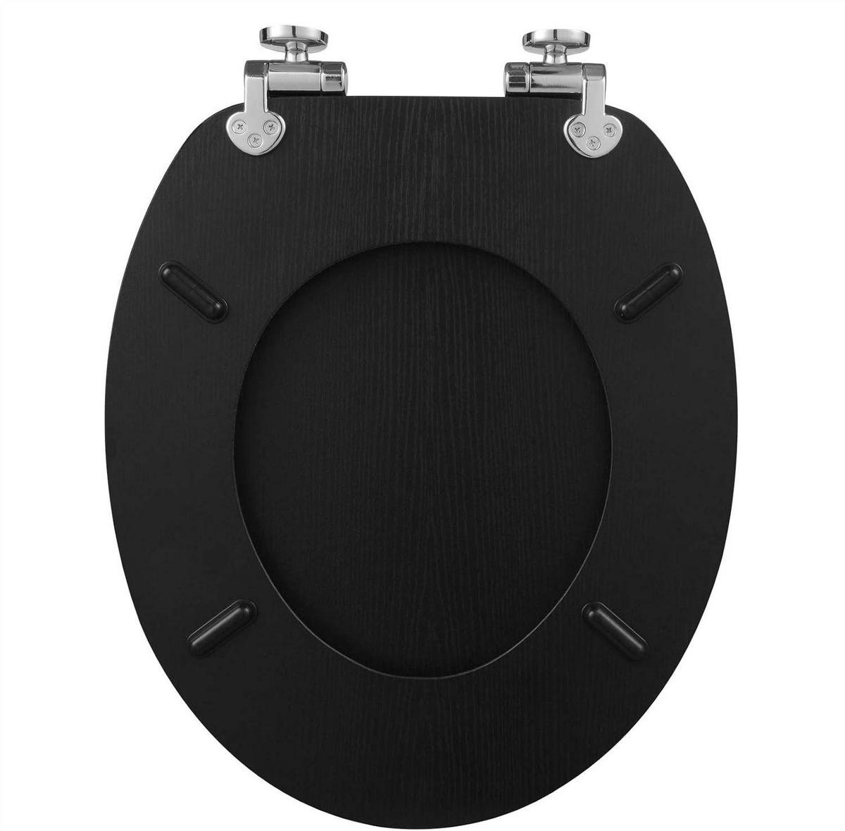 WC SITZ mit Absenkautomatik, MDF Holzkern, Antibakteriell - Schwarz, Holzwerkstoff (37/2.5/43cm) - Woltu