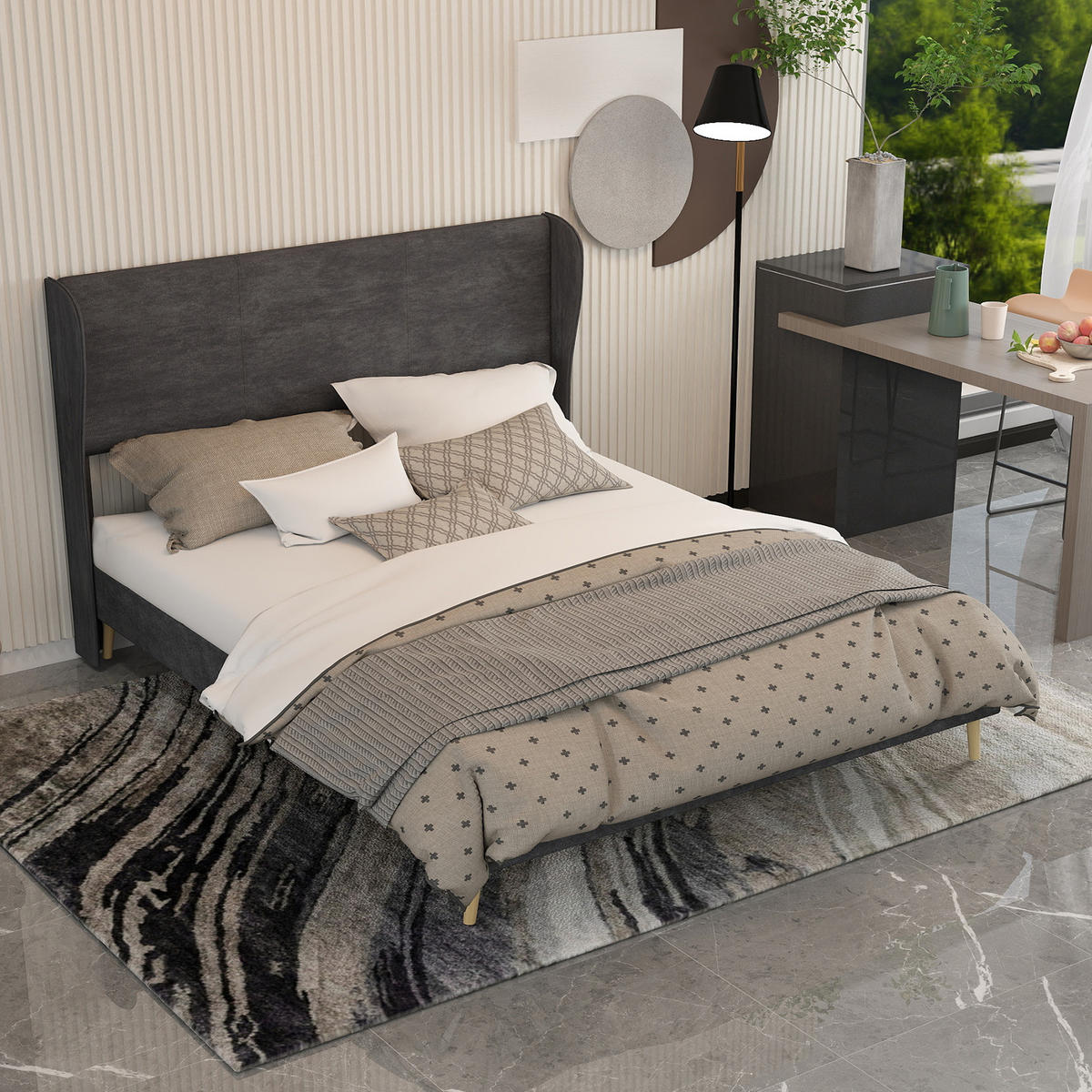 POLSTERBETT 160x200 cm ohne Stauraum grau - Grau, Textil (160/200cm) - LEBENLANG