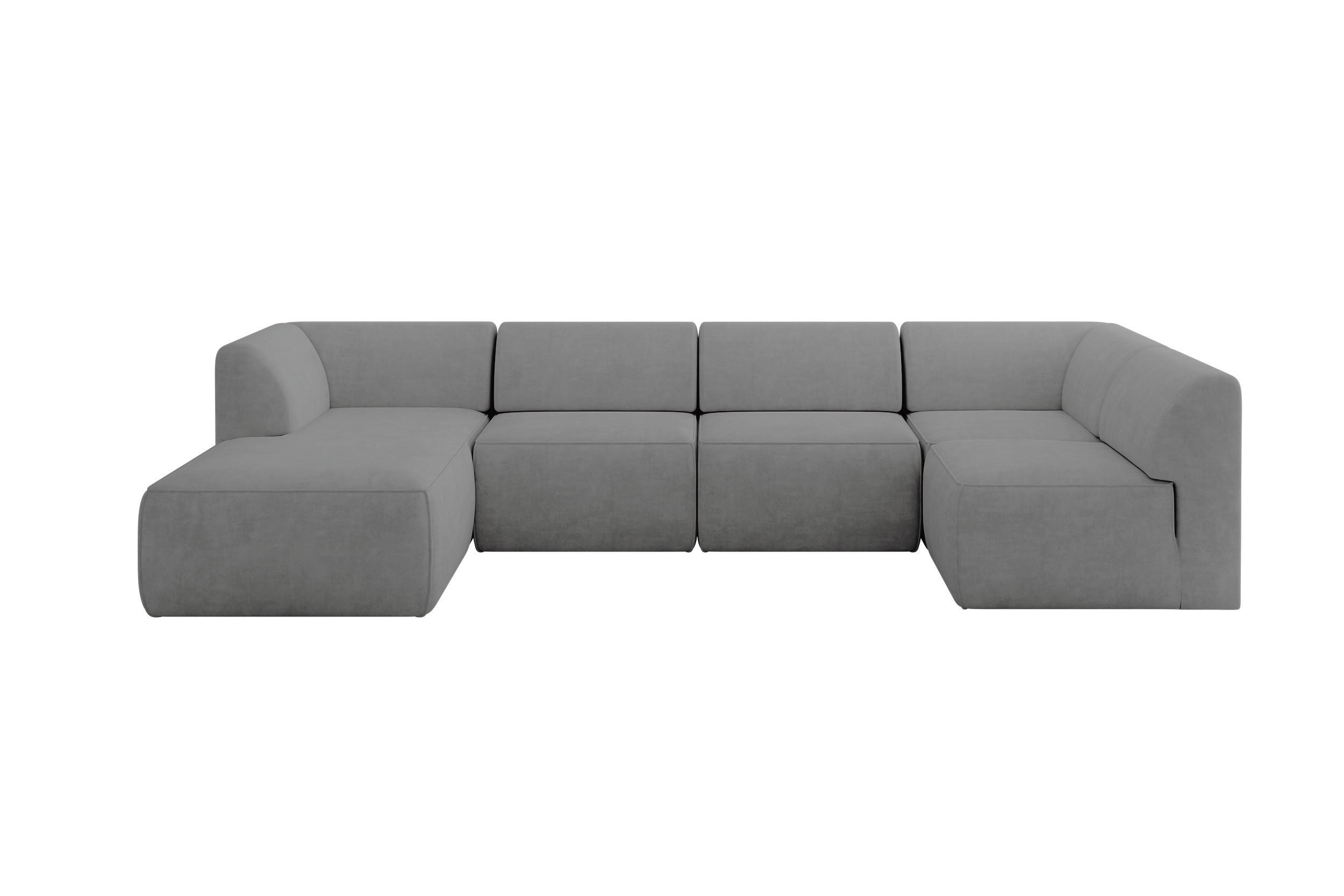 WOHNLANDSCHAFT Ottomane Links MOVO-L 345x180x78 cm Grau Velours - Taupe/Schwarz, Holzwerkstoff/Kunststoff (180/78/345cm) - ALTDECOR