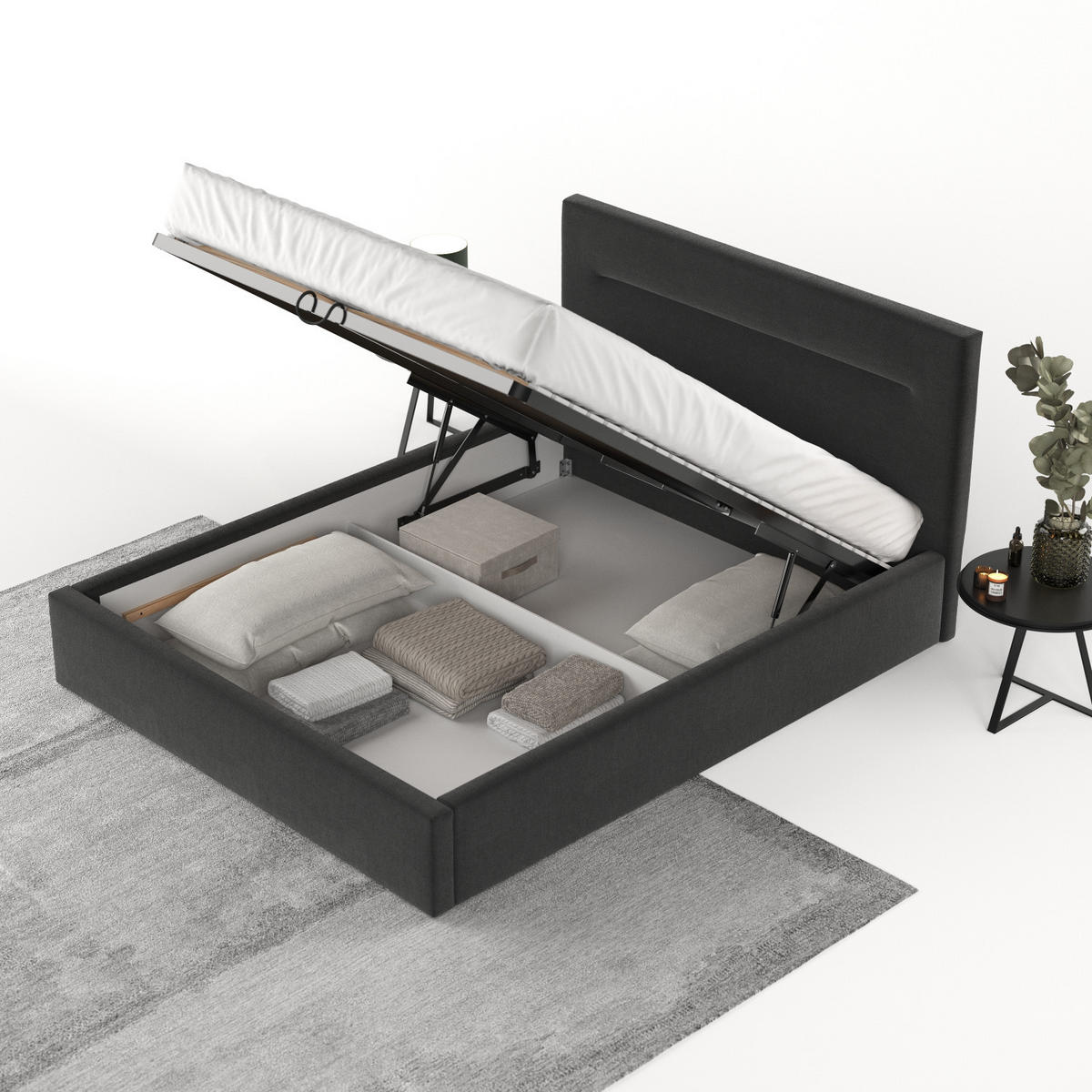 POLSTERBETT Liline 160/200 cm Schwarz im Asti Stoff - Schwarz/Naturfarben, Holz/Holzwerkstoff (160/200cm) - AltaBeds