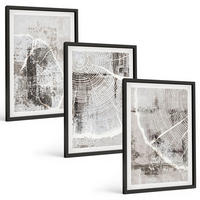 BILDER SET 3er Set - 40x60 cm Schwarzer Rahmen - Graue Holzmaserungsmuster - Schwarz, Kunststoff (40/60cm) - TULUP