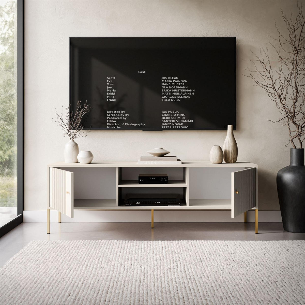 TV-SCHRANK VIVALDI mit geriffelten Fronten - Kaschmir, Holzwerkstoff (155/51/39cm) - Lookway