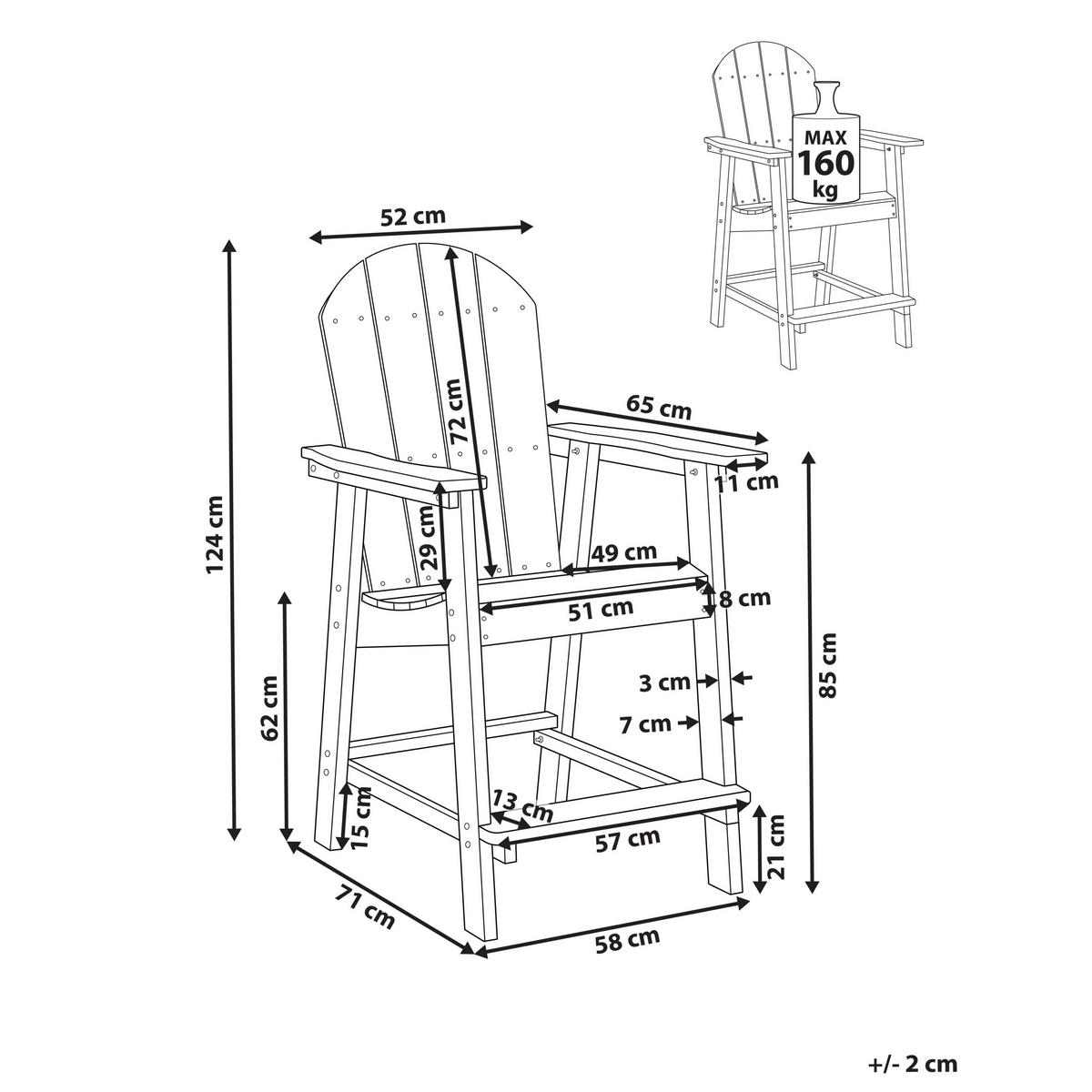GARTEN-BARSTUHL Grau Adirondack - Grau, Kunststoff (58/124/71cm) - Beliani