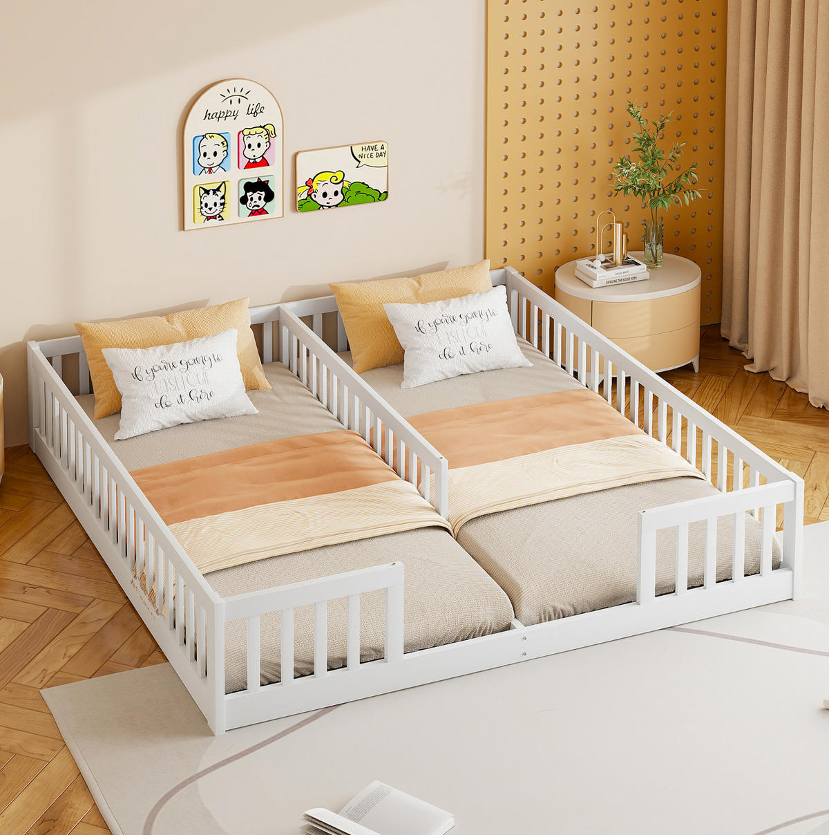 KINDERBETT 90/200 cm in Weiß aus Kiefernholz und MDF mit Sicherheitsgitter - Weiß, Holz (90/200cm) - OKMYHOME